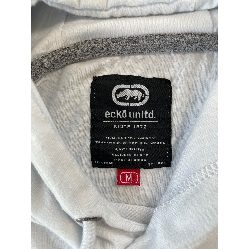 Ecko Unlimited Short Sleeve Hoodie T Shirt Mens Logo Gray White Y2K Streetwear - Picture 4 of 8